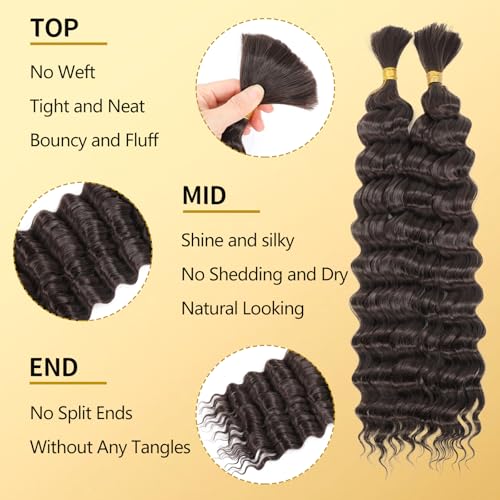 LPARMJIT Deep Wave Bulk hair for Braiding 18 inch 2 Bundles/Pack No Weft for Braiding Wavy Synthetic Braiding Hair Extensions for Boho Braids (4# - Image 3