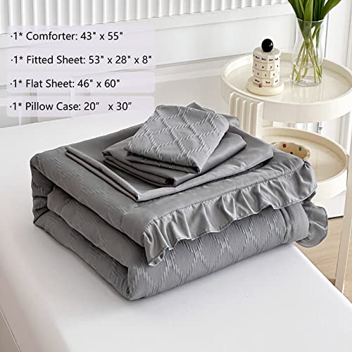 Aikasy Boho Toddler Bedding Set With Jacquard Plush And Ruffled Fringe - Comforter, Flat Sheet, Fitted Sheet, And Pillowcase - Suitable For Boys And Girls - Dark Grey #TOP6