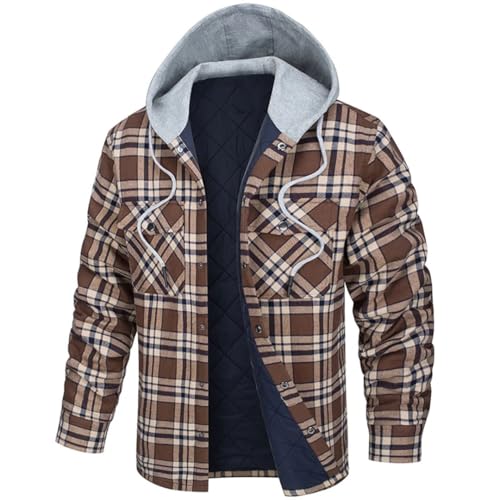 Veste à capuche en flanelle marron M | Manteau à carreaux F13