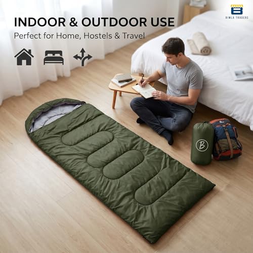 Image of Sleeping Bag for Camping & Travel | Regular Size Lightweight Sleeping Bag (1kg) | Comfortable, Easy to Carry & Store. Pack of 1 (Green)
