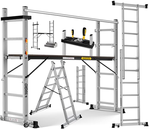 Masko® Échafaudage Aluminium Échelle et Plate-Forme de Travail | Peut Supporter jusqu'à 150 KG | Contrôlé GS (en 131)