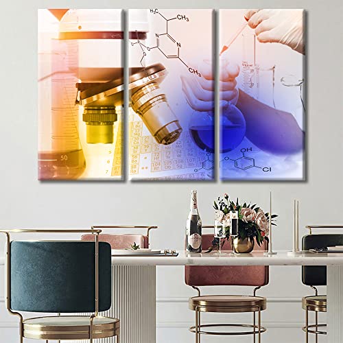 Image of TUMOVO Wall Decor Scientists and Scientific Experiments Wall Art Medical Painting Home Decor Young Scientist Wall Decor for Living Room 3 Piece Framed Ready to Hang, 60 inch Wx40 H