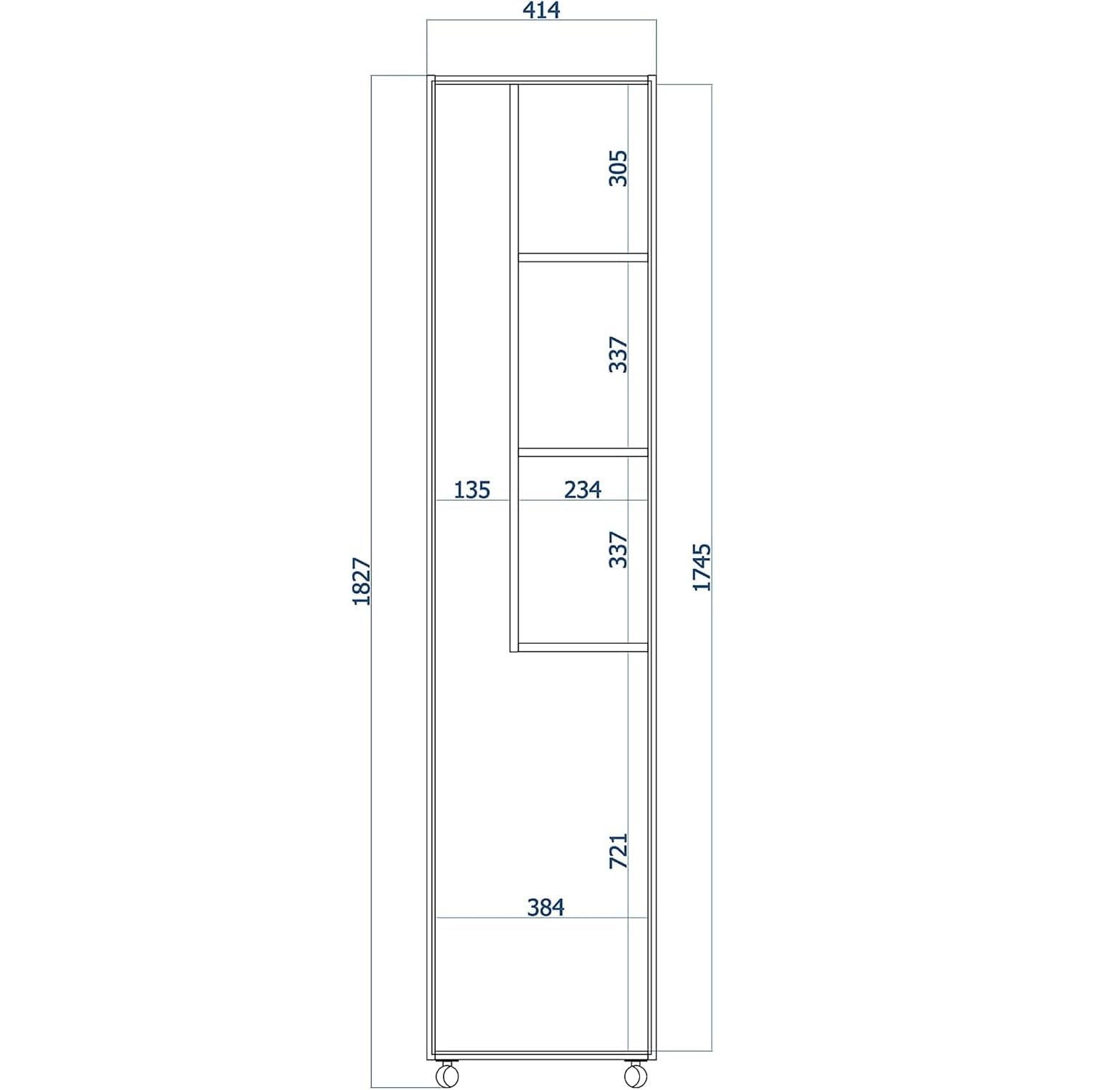 Armario Escobero Multiusos con Ruedas – 1 Puerta Reversible, Estantes y Espacio para Escoba y Fregona – Blanco, 183x42x41 cm – Mueble Auxiliar para Lavadero, Trastero o Cuarto de Limpieza