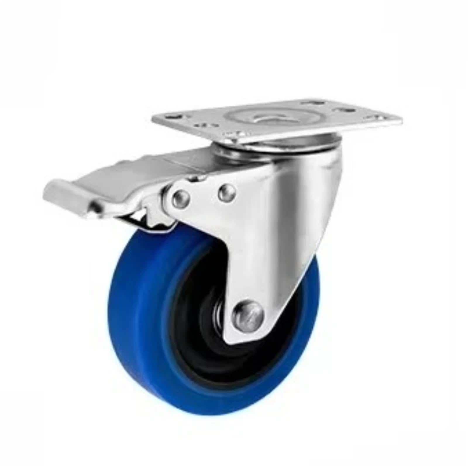 1/4 Pezzi 3 "/4"/5 "Ruote in Acciaio Inossidabile 304 Blu Medio TPR Doppio Albero in Gomma Ruota Silenziosa Universale 300KG(Brake,4 Inch 1pc)