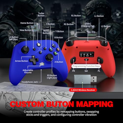 Image of Dinosoo 2 Pack Wireless Controller - Turbo, Macro, Hall Trigger, Dual Vibration - Compatible with Xbox One, Series X|S, PC - 3.5mm Audio Jack, Built-in Battery, 2.4GHz Adapter
