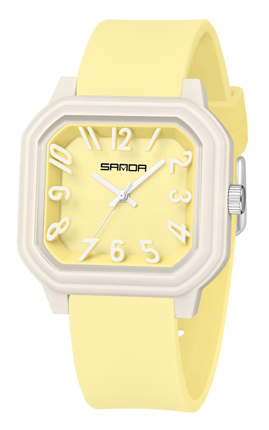Gosasa Reloj de Cuarzo para Mujer, números arábigos Grandes, fácil de Leer, Esfera Cuadrada, analógico, Correa de Silicona Colorida, Reloj de Pulsera Casual para Mujer