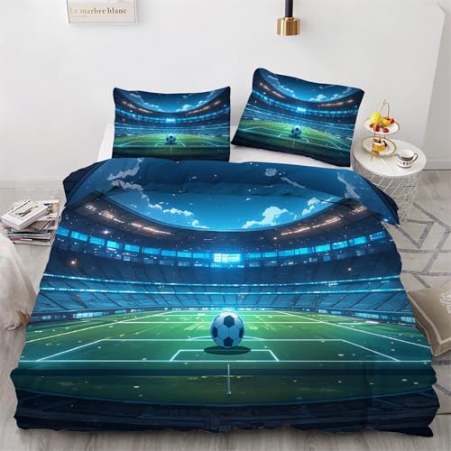 Funda Nórdica Cama 105 cm Microfibra Juego de Ropa de Cama 3 Piezas Funda de edredón 180x220 cm con Funda de Almohada 50x75 cm Campo deFúTbol
