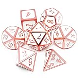 Haxtec 7PCS Metal Dice Set Copper White D&D Dice for Dungeons and Dragon Games-Glossy Enamel Dice (C