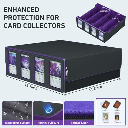 Image of 4-Row Trading Card Storage Box, Bulk Cards Case for 3200+ Mtg tcg Magic Playing Game Card Organizer, Commander Deck Box with 4 Supports & 24 Dividers & Strap