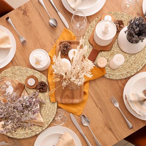 Image of Kochorie Set of 6 Round Woven Placemats 13.5-Inch Natural Water Hyacinth Plant Placemats Hand-Woven Boho Rattan Placemat Wicker Weave Table Mats for Home Dinner Plates Holiday Supplies