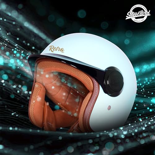 Image of Steelbird SBH 65 Retro 3.0 DOT and ISI Certified Open Face Helmet for Men and Women (Medium 580 MM,Glossy Sea Blue with Black Peak)