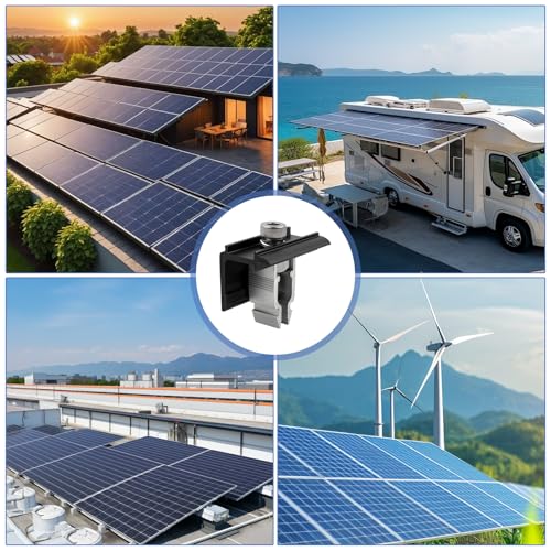 MISIQIMA 6 Stück Endklemme Solarmodul Halterung, Schwarze Solarmodul Klemmen mit Sechskantschlüssel, Befestigung Solarmodul für Solarmodulhalterungen von 30 mm - 40 mm
