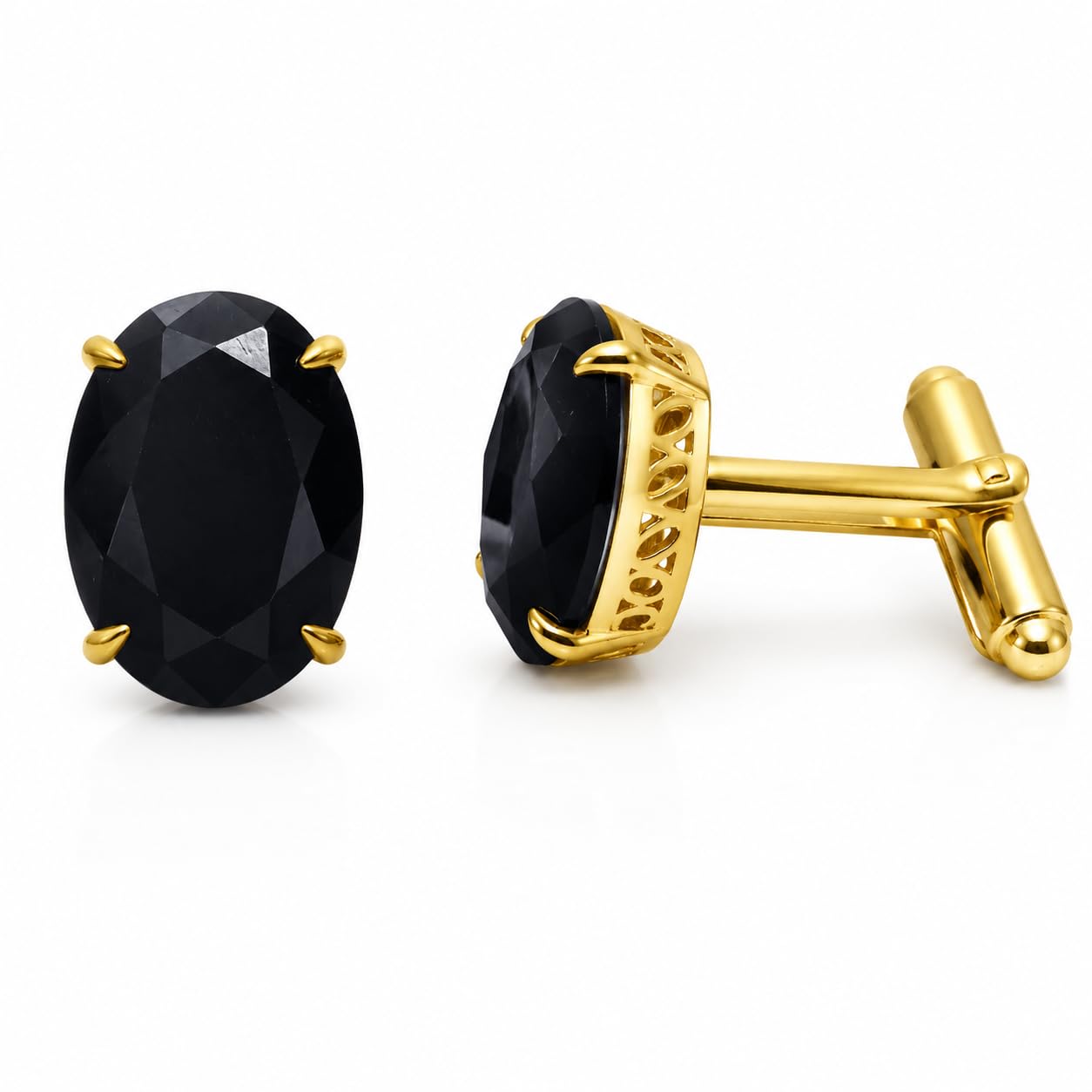 Black Color Cufflinks for Men | Gold Plated Brass Metal Luxury Cuff Links | Premium Formal Shirt Accessories for Wedding, Business & Tuxedo-image-37