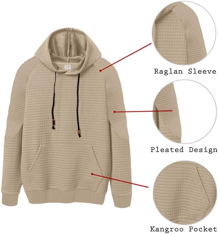 Men's Waffle Sweatshirt - Autumn Winter Hooded Pullover Loose Fit Casual Wear for Vacation Daily Life - Image 6