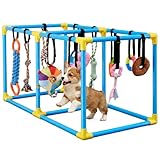 IKILEOGY Puppy Play Gym for Small Dogs, Indoor Dog Jungle Gym Activity Center, Freestanding 39.5" Stable Frame, Includes Frisbee, Tug Rope & 12 Interactive Puppy Toys