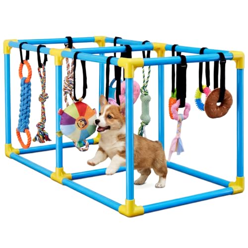 IKILEOGY Puppy Play Gym for Small Dogs Indoor Dog Jungle Gym Activity Center with Stable Frame Interactive Enrichment Stand for Boredom Relief & Active Play Includes 12 Toys to Keep Puppies Busy