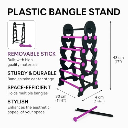 Image of Plastic Bangle Organizer Stand - Black with Pink | 24L x 20B x 43H cm | 5-Step 10-Section Display Rack | Bangle Storage Box for Women | Jewellery Display Stand & Chudi Holder