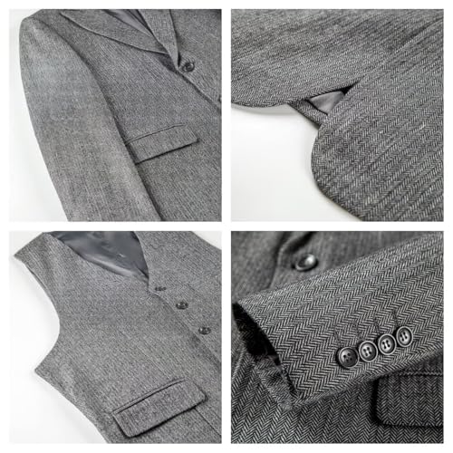 Mens 3 Piece Suits Slim Fit Tweed Herringbone Suit Groom Wedding Prom Tuxedos Set3