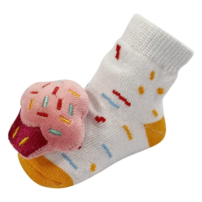PUPPET Baby Girl Rattle Socks for 0-6 Months Dessert Themed Set Ice Cream Donut Cupcake Infant Adorable Socks Series3