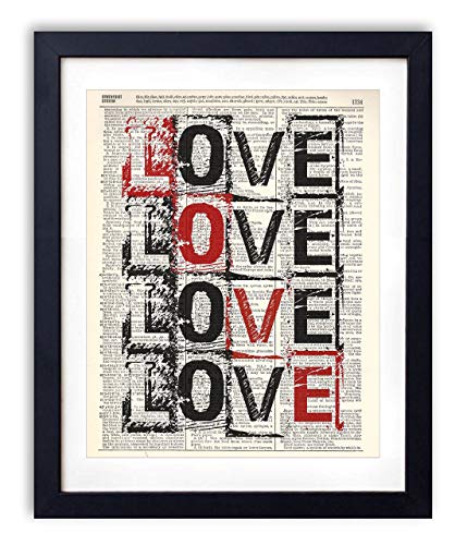 Love Love Love Love Typography Vintage Dictionary Art Print, Antique Wall Art Home Decor, Modern Boho Poster, Farmhouse Decoration Living Room Bedroom Office 8x10 Inches, Ready To Frame