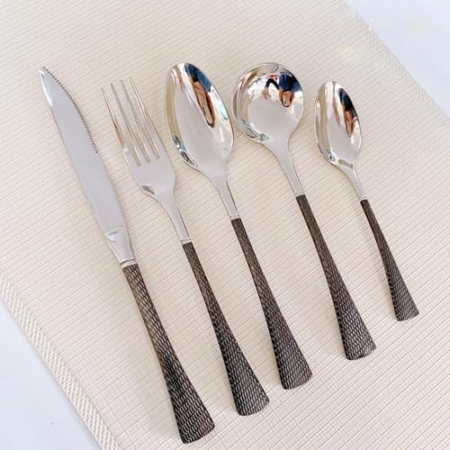 Flatware Set 60 Piece Silverware Set for 12 Hammered Handle, Food-Grade Stainless Steel Halloween Essentials Christmas