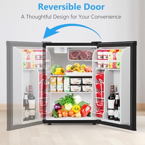 Image of COWSAR 2.6 Cu.Ft Mini Fridge with Freezer, Single-Door Compact Refrigerator, 7 Settings Temperature Adjustable, 2 Removable Shelves, Commercial Small fridge for Bedroom, Office, Kitchen, Dorm, Black