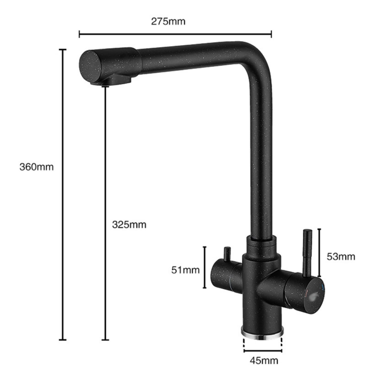 Grifo Cocina 3 Vias Osmosis Oro Cepillado Grifo Osmosis 3 Vias Acero Inoxidable con Dos Asas Giratorio de 360° Mezclador Agua Fría y Caliente