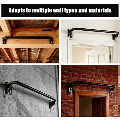 Image of Wall Mounted Doorway Pull Up Bar, Carbon Steel Chin Up Bar and Pull Up Bar with Reinforced Steel Plate Support for Joists and Wall Studs, Strength Training Workouts