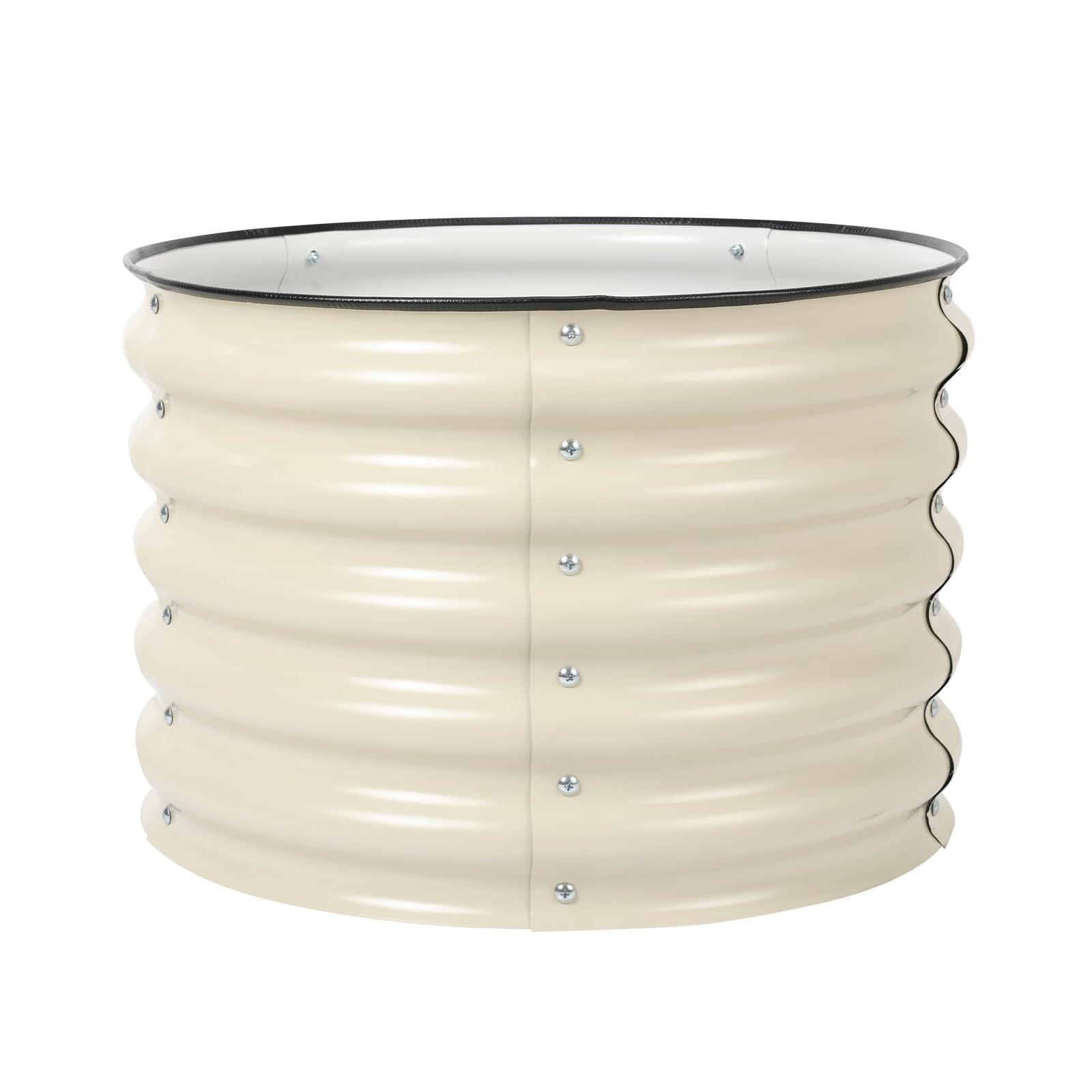 Cowvie Beige Circular Raised Garden Bed - 60Cm X 43Cm, Outdoor Metal Raised Bed Kit And Galvanised Planter Box For Growing Vegetables, Flowers And Herbs