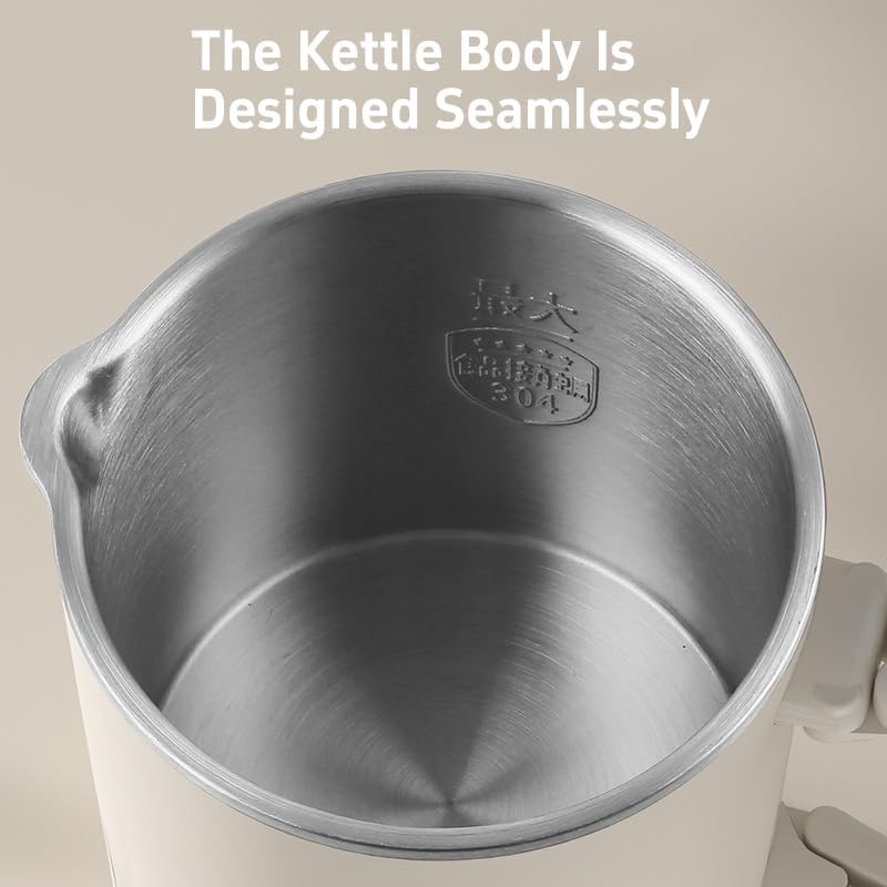 Travel Foldable Electric Kettle, Folding Kettle, Portable Collapsible Electric Kettle, Food Grade Stainless Small Pot, for Boiling Water, Tea, 0.8 Liter,600W(Off-White)