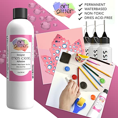 Art Institute Precision Craft Glue - Art Glitter Glue For Crafts - 8Fl Oz - Precision Glue Tip - Metal Tip - 3 Refillable Bottles - Flexible And Crack Resistant - Strong Hold Adhesive - Made In Usa #TOP3