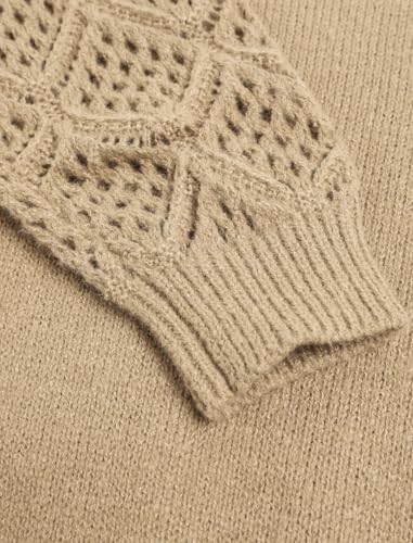 Image of ZAFUL Women's Cropped Sweater V-Neck Long Sleeve Pullover Jumper Knit Top | Crop Length, Ribbed Knit, Double V design, White sweater, Raglan sleeves, lantern sleeve, Fall & Winter, Loose fit, Oversized