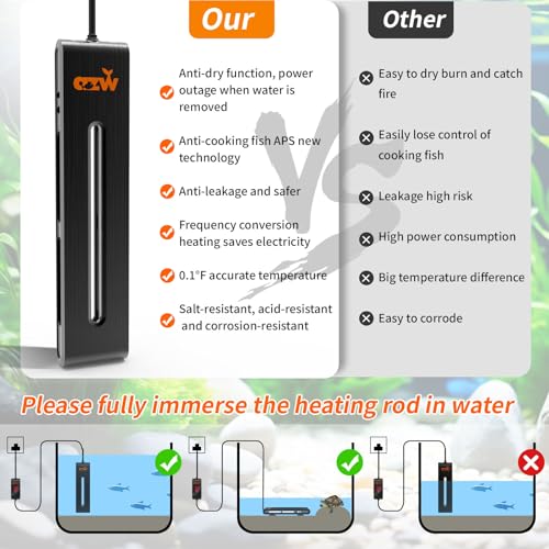 Image of azw 100W Aquarium Heater 25-45Gal Triple Auto Shutoff Safety & Memory Function | Dual Explosion-Proof Heating, Triple Safety Cutoff, LED Precise Control, Memory Function, Multi-purpose Aquarium Heater