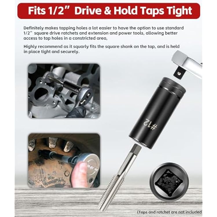 71670 Tap Socket Set Fits 5/8, 11/16, 3/4, 7/8 and 1 Taps, 1/2 Drive, Tap Sockets Adapter For Larger, M.C.T.I. Standard Taps, Large Tap Socket Wrench Set