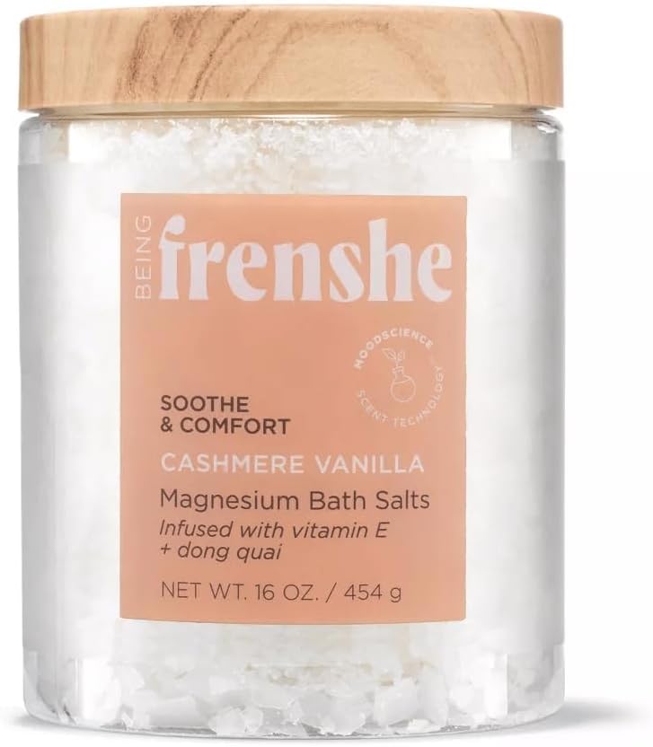 Being Frenshe Cashmere Vanilla Bath Salts, Magnesium Bath Salts Infused with Essential Oils, Vitamin E & Dong Quai - 16 fl oz / 454g