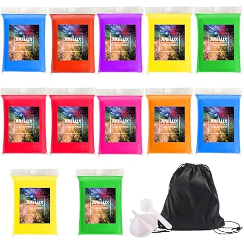 ARELUX Holi Colors Powder - 12 Pack of Color Smoke Powders 75g Each,Gender Reveals,Fun Runs,Photoshoot,Motorcycle Burnout Chalk,Marathon,Rangoli,Color Toss Wars,Party&Festival Cover