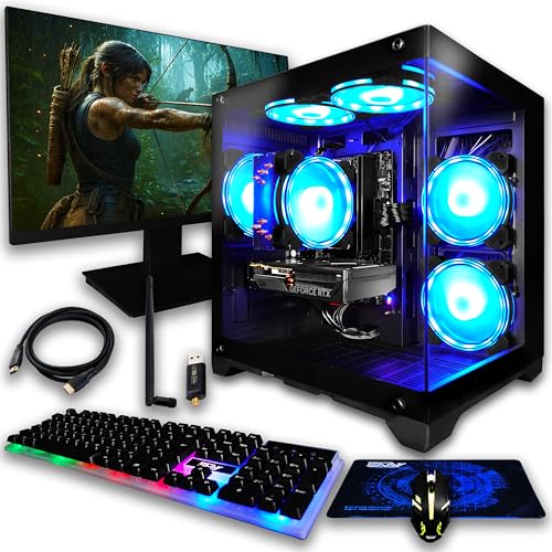 SAAV X12 2025 Gaming PC Tower Computer, AMD Ryzen 7 5800X 4.7GHz, Radeon RX 9060 XT 16GB GDDR6 22 inch Monitor 16GB DDR4, 512GB NVMe SSD, WIFI 6 Bluetooth Windows 11, RGB Prebuilt Desktop Bundle Black