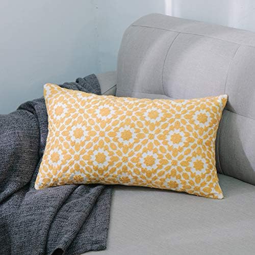 TEWENE Throw Pillow Cases, Cotton Linen Embroidery Throw Pillow Covers Yellow 12x20 Farmhouse Decorative Pillow Cases Cushion Cover for Couch Sofa Bed Bedroom Room (1pc/12''x20''/Rectangle)