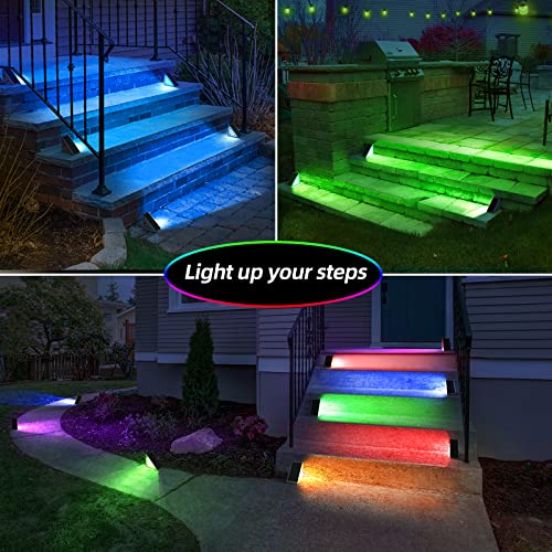 Image of NIORSUN Solar Step Lights,8 Pack RGB Solid Color Changing Solar Stair Lights Outdoor Waterproof IP67 Auto On Off,Solar Lights for Steps,Stair,Patio,Yard,Porch,Front Door,Deck Decor