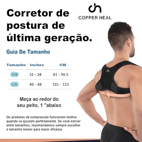 Corretor de Postura Ajustável COPPER HEAL– Colete Ergonômico para Homens e Mulheres, Alívio de Dor e
