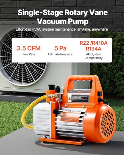 Image of VEVOR Vacuum Pump, 3.5 CFM 1 /4 HP, HVAC Single Stage Rotary Vane AC Vacuum Pump, for R134a R22 R410a Systems, with Oil Bottle, 1720 PRM, for Automotive Air Conditioner Maintenance Resin Degassing