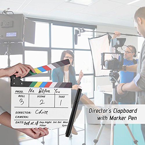 Clap de cinéma acrylique blanc robuste à bâton multicolore effaçable à sec