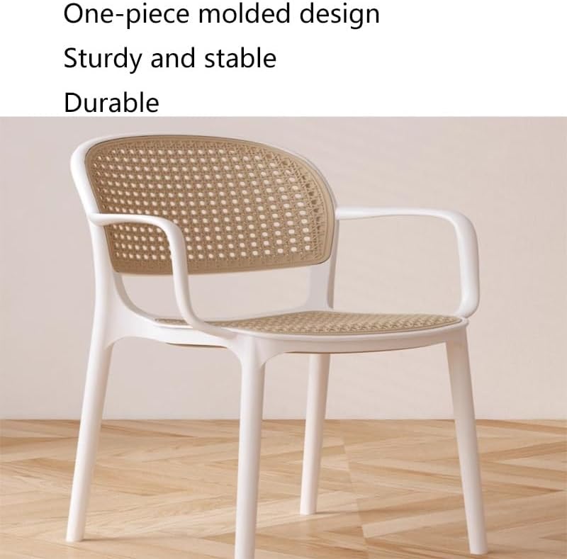 Rattan Dining Chair - Stackable Garden Arm Chair with Backrest, Lightweight Portable Kitchen & Office Chair, Ideal for Indoor and Outdoor Use