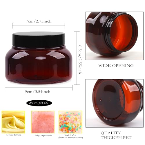 Amber Plastic Jars with Lids, 16 Pack 8 Oz Empty Containers - Refillable Body Scrub Jars, Round Low Profile Containers for Lotions, Body Butter, Sugar Scrub, Cream2