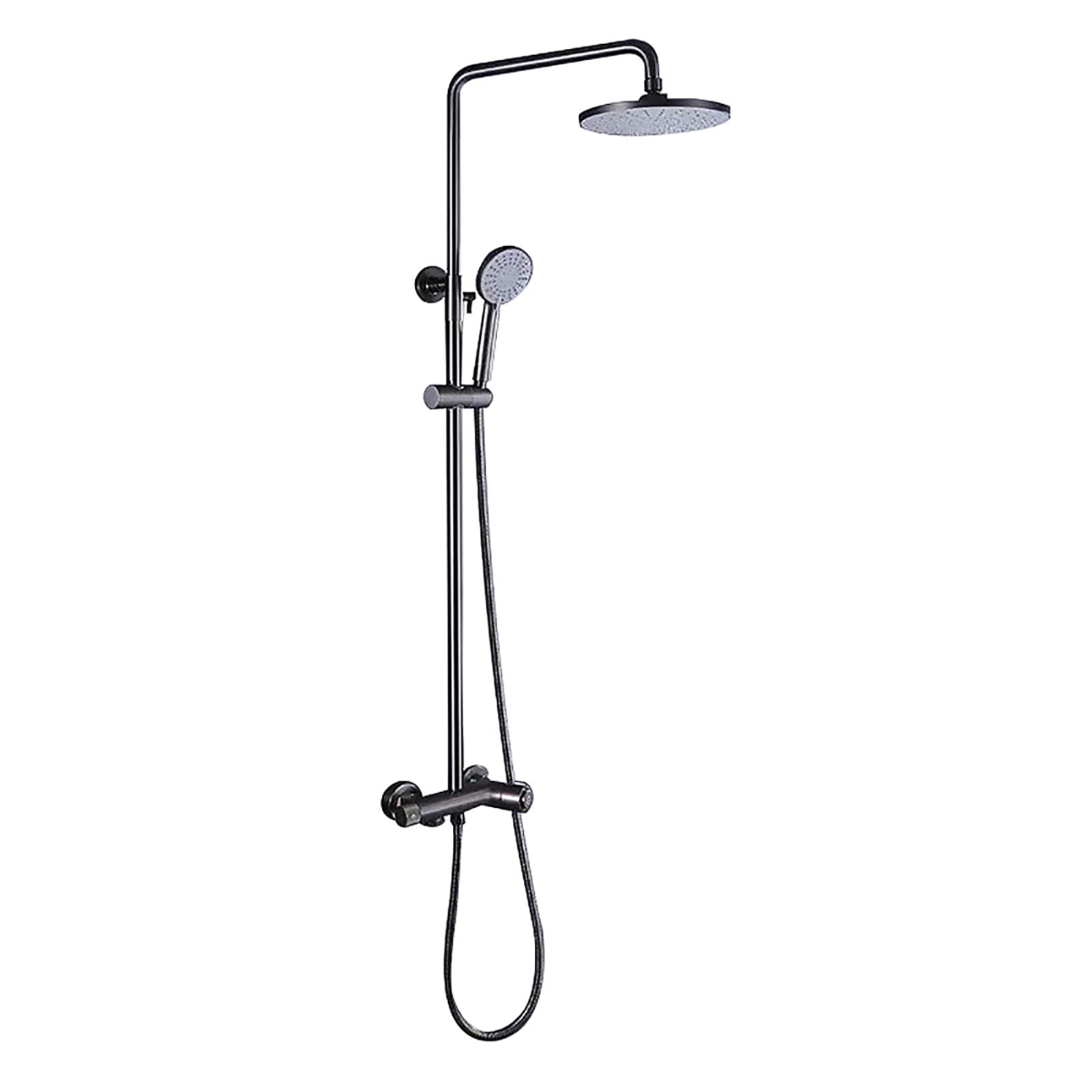 NGDFGR Gun Gray Shower With Tub Spout Round Rainfall Shower Head With Handheld Combo Set, Wall Mounted Shower Faucet Set Complete,Showerheads