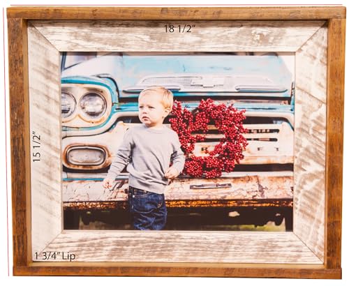 Image of Rustic Red Door Co. Reclaimed Barnwood Picture Frame with Wood Mat - Family Photo Frame with Wooden Matting - Wall Mounted Natural Wood Frame - Repurposed Wood Frame (White Frame, Barnwood Mat)