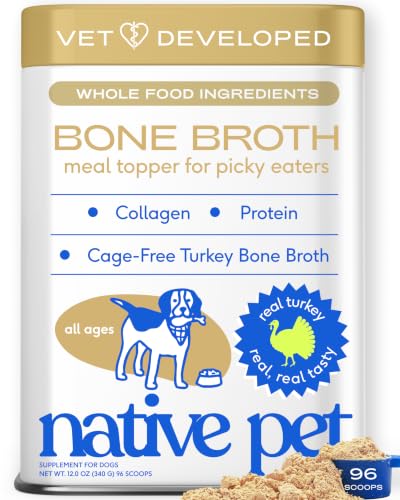 Image of Native Pet Bone Broth for Dogs and Cats - Turkey Bone Broth Powder Dog Food Toppers for Picky Eaters - Provides Extra Nutrition for Joint Strength, Immune Support & Heart Health - 96 Scoops
