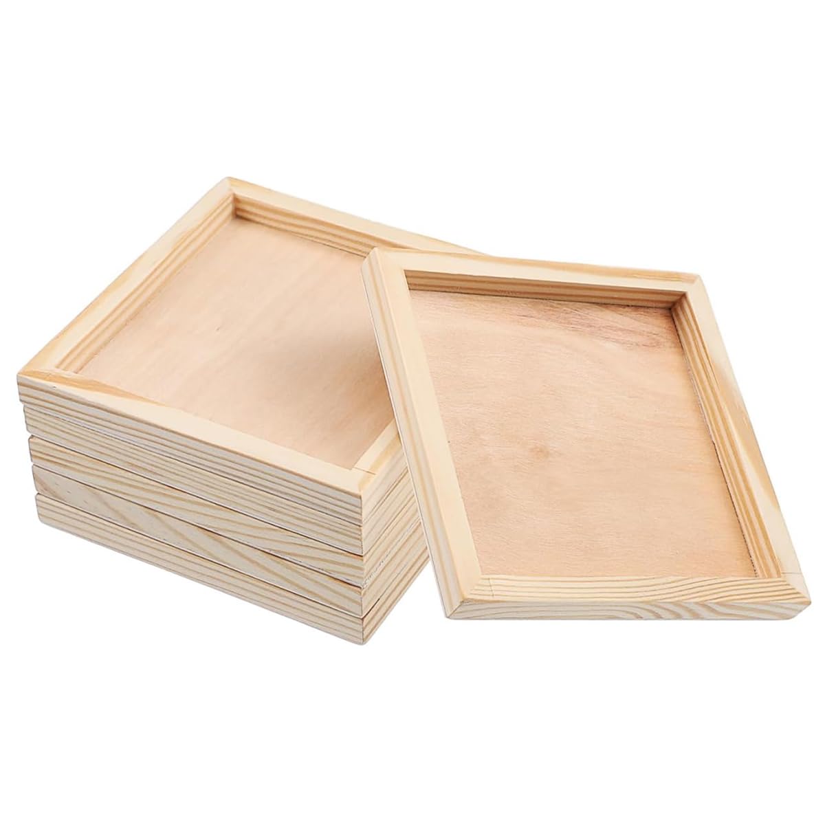 Ausi Vassoio in legno da 6 pezzi per lavori artigianali, 12 x 12 cm, taglieri per la colazione, vassoio in legno di pino, decorazioni per la casa, progetti artistici e idee fai da te