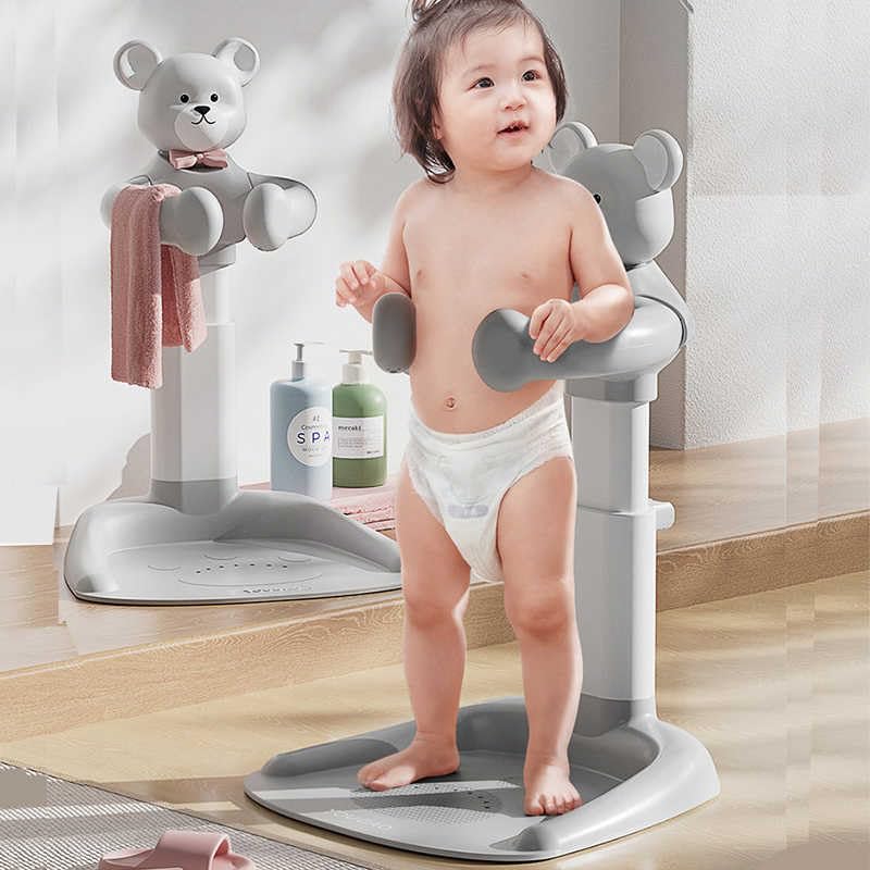 Image of Baby Shower Stand with Anti-Slip Base,Teddy Bear Shaped Bathtub Dish, Pink, Bath Assistant, Baby Bath(Beige)