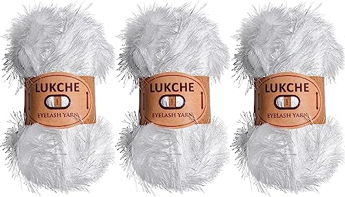 Image of Eyelash Fun Fur Yarn Premium 100% Polyester 164 Yds (150 Mt), 3.53 Oz (100 Gr) Colorful Crochet Yarn Dıy Hand Knitting (Ecru, 3 Skein)